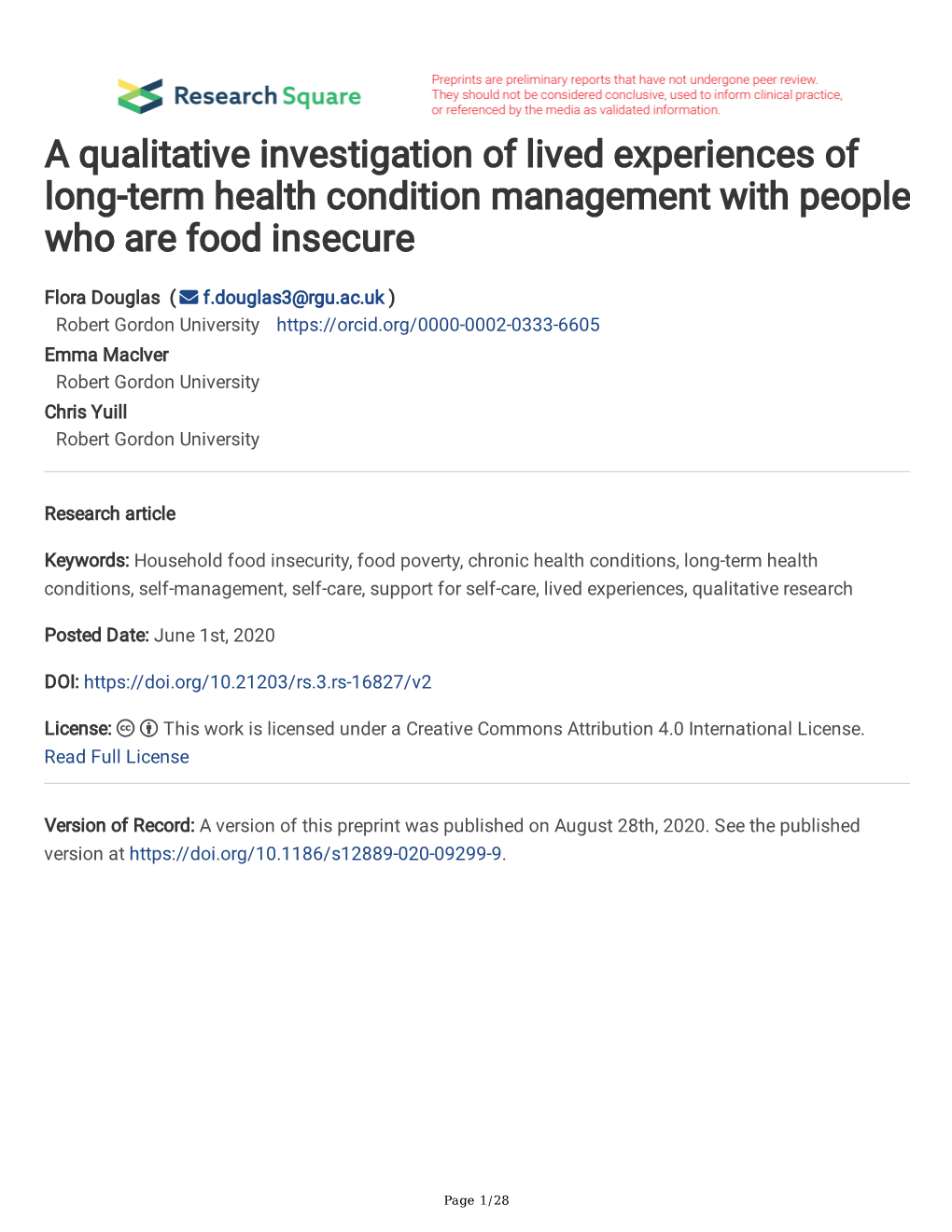 A Qualitative Investigation of Lived Experiences of Long-Term Health Condition Management with People Who Are Food Insecure