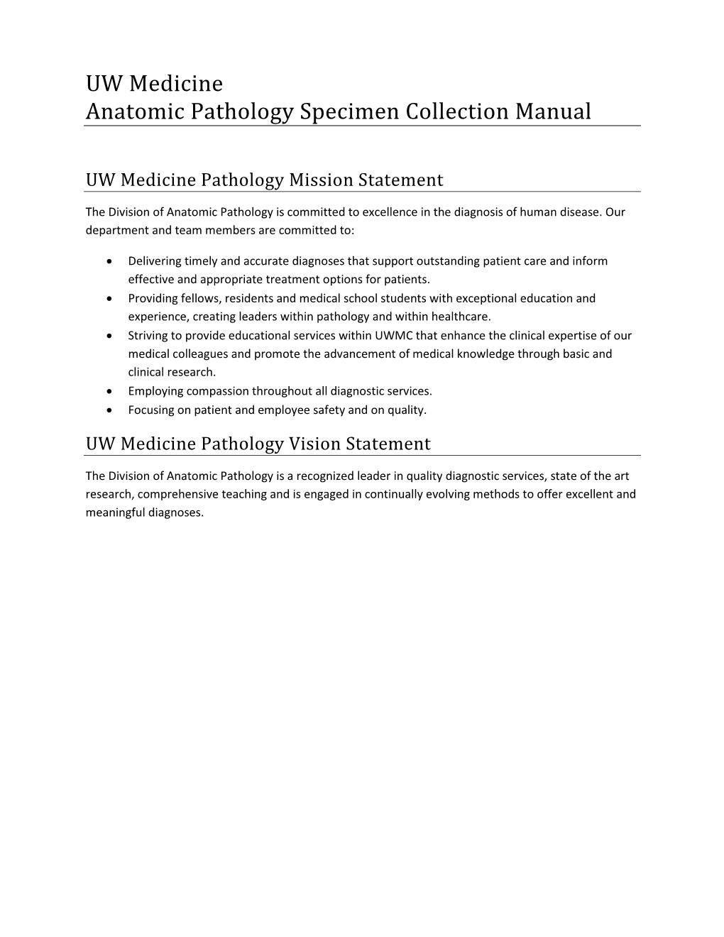 UW Medicine Anatomic Pathology Specimen Collection Manual