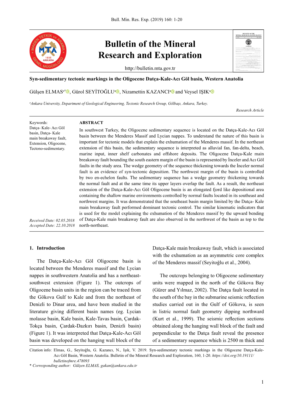 Bulletin of the Mineral Research and Exploration