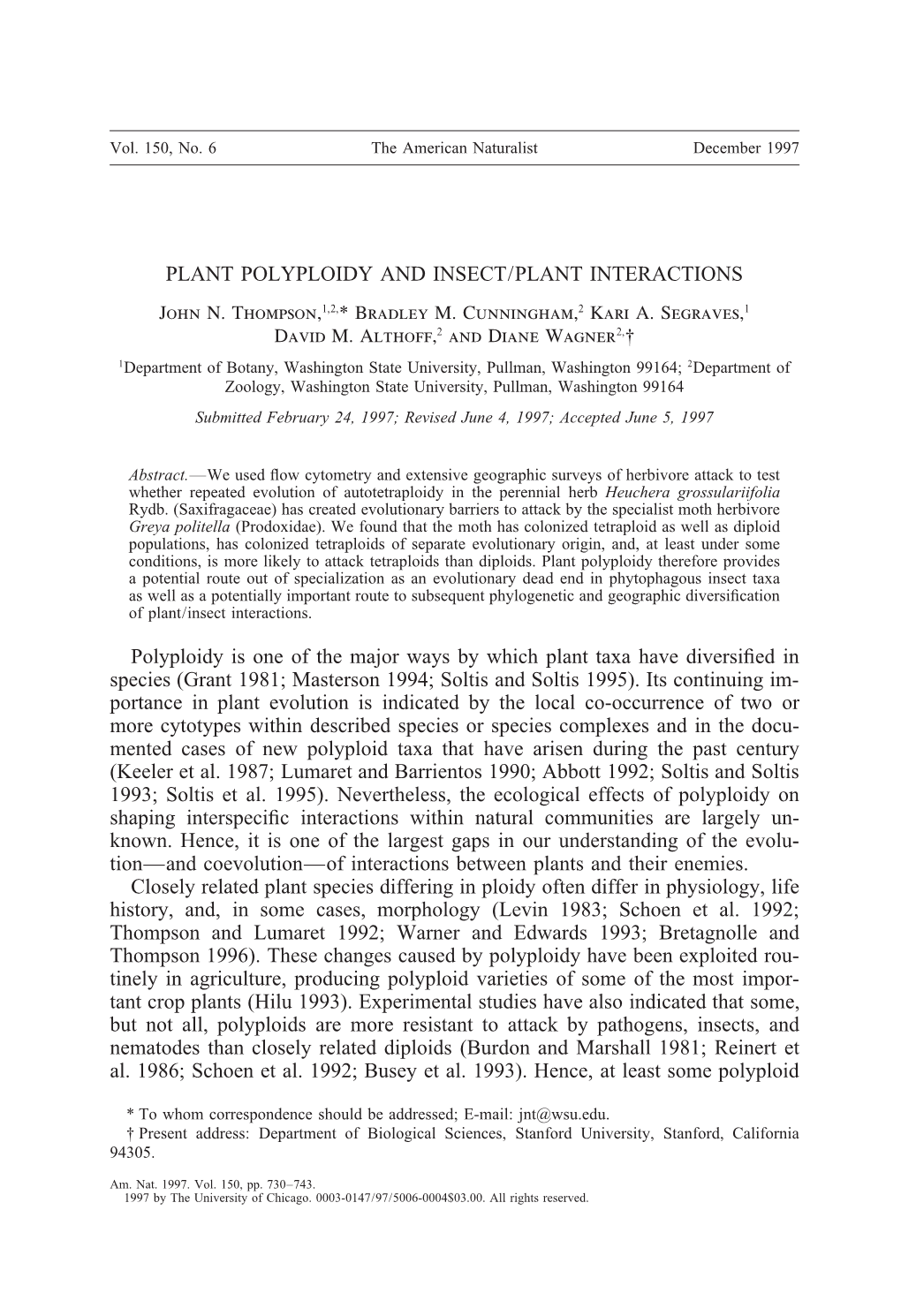 PLANT POLYPLOIDY and INSECT/PLANT INTERACTIONS John N