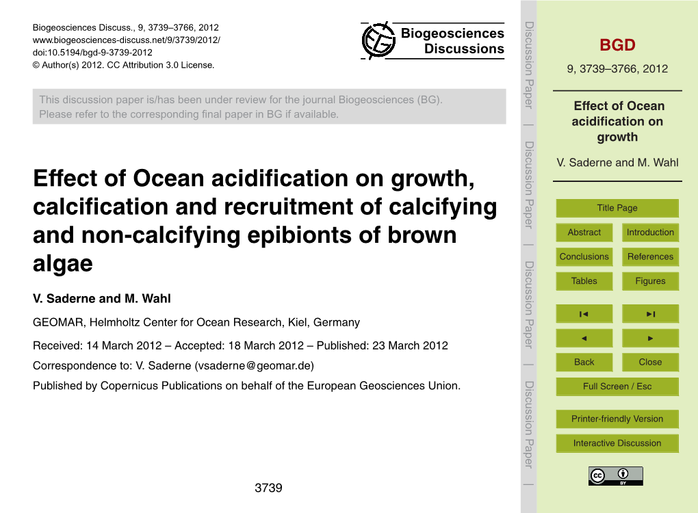 Effect of Ocean Acidification on Growth