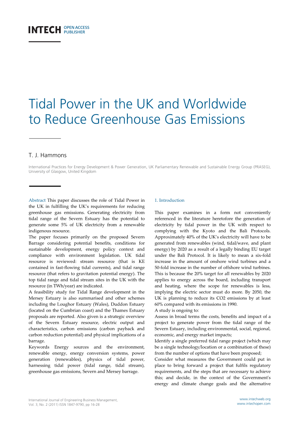 Tidal Power in the UK and Worldwide to Reduce Greenhouse Gas Emissions