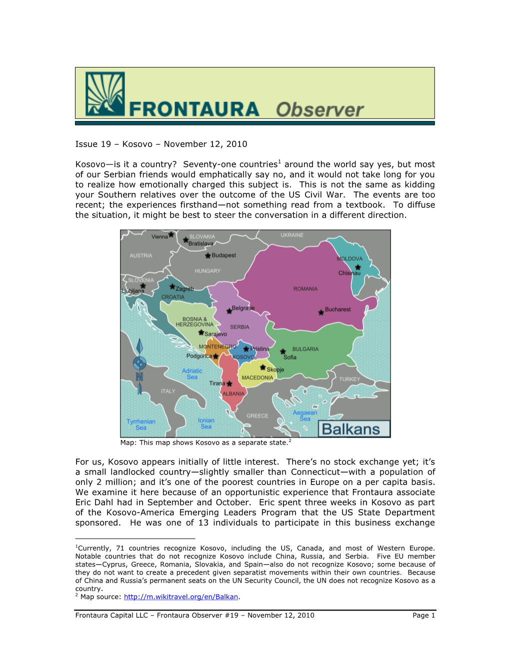 Issue 19 – Kosovo – November 12, 2010