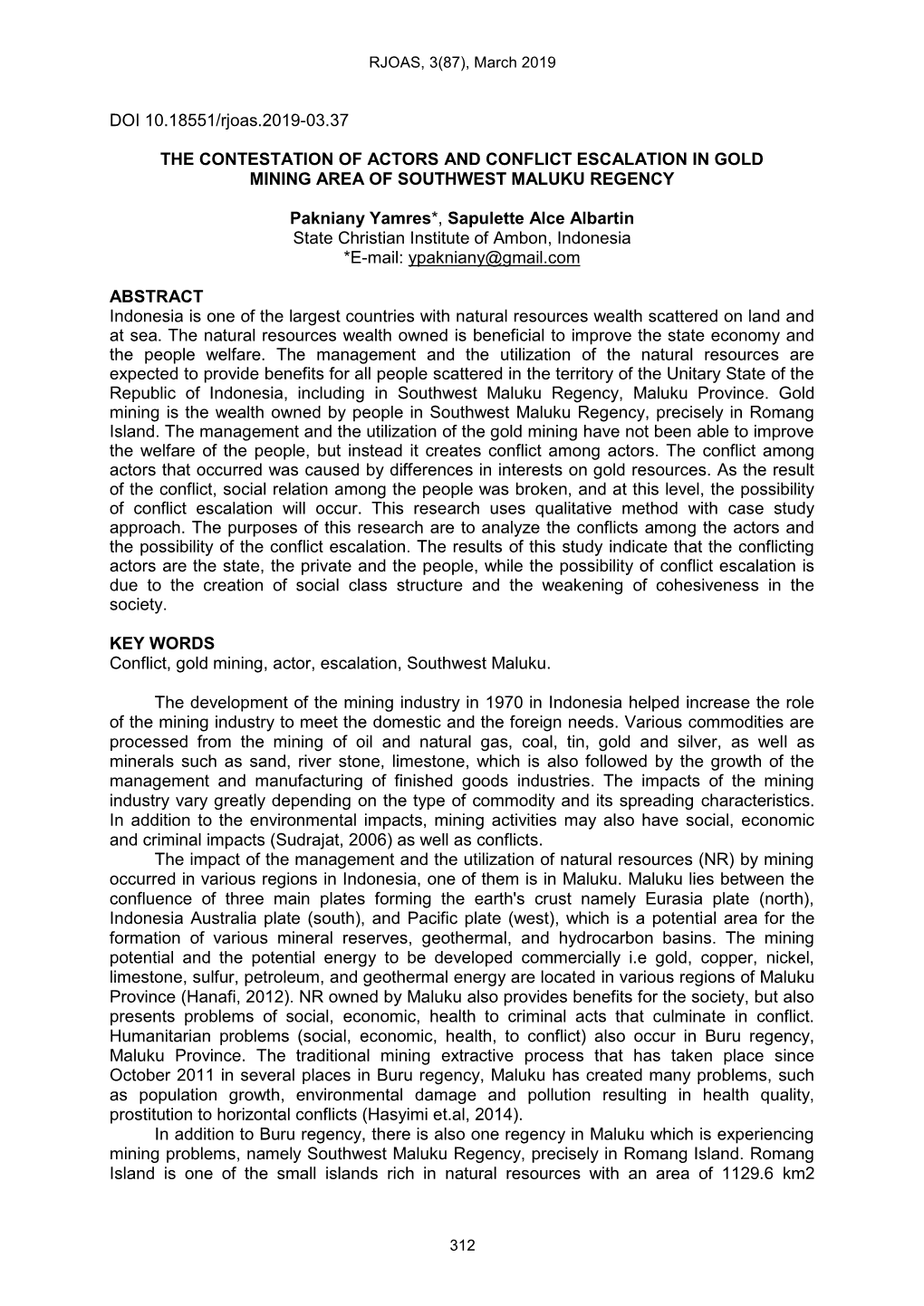 DOI 10.18551/Rjoas.2019-03.37 the CONTESTATION of ACTORS AND