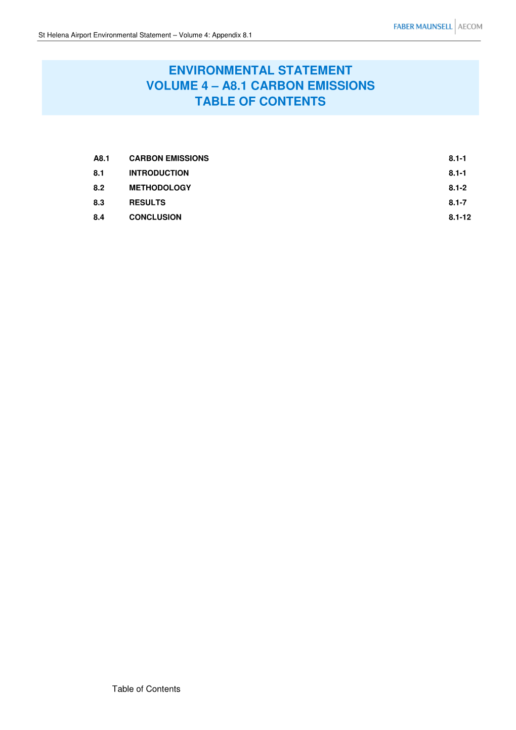 A8.1 Carbon Emissions Table of Contents