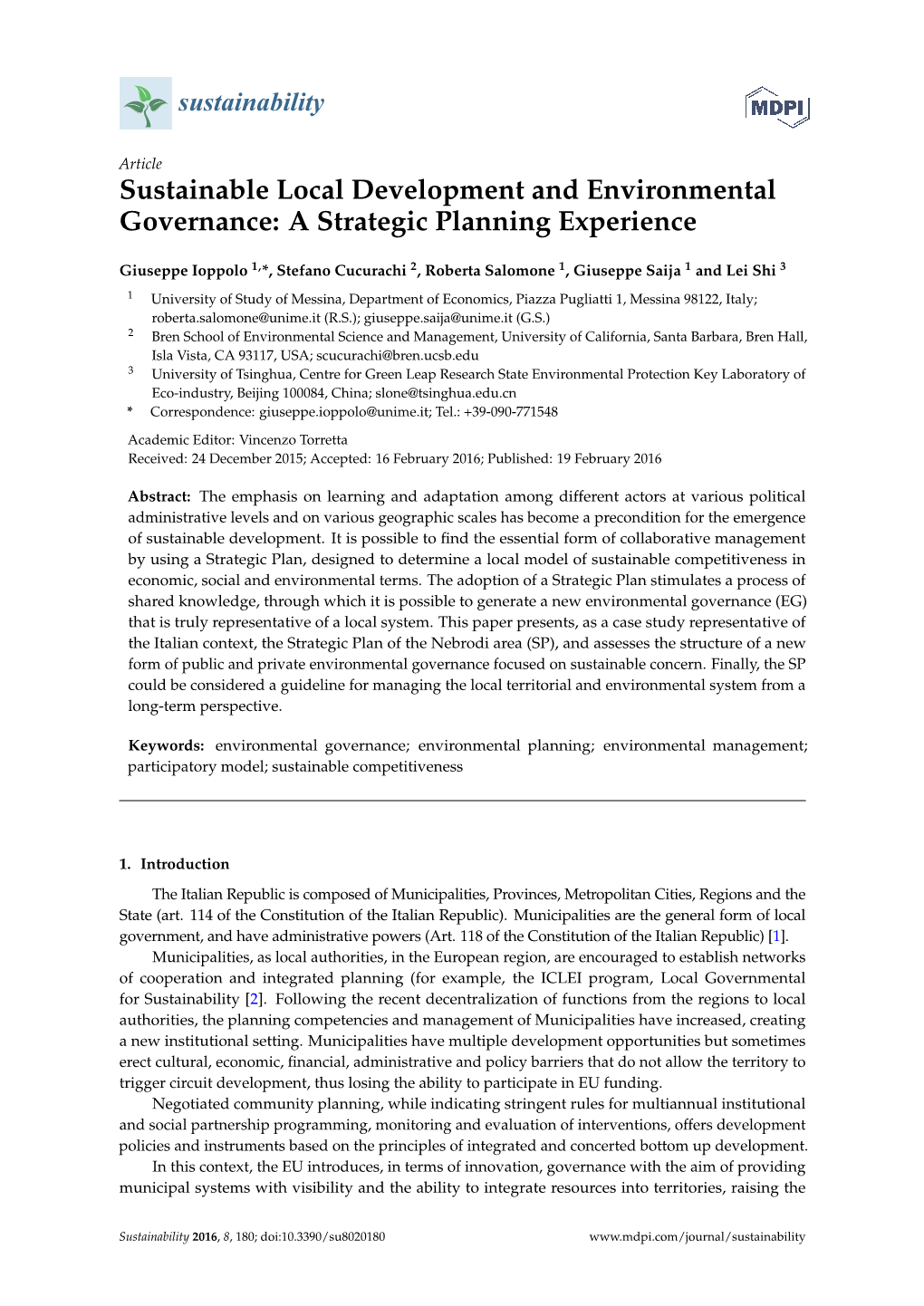 Sustainable Local Development and Environmental Governance: a Strategic Planning Experience