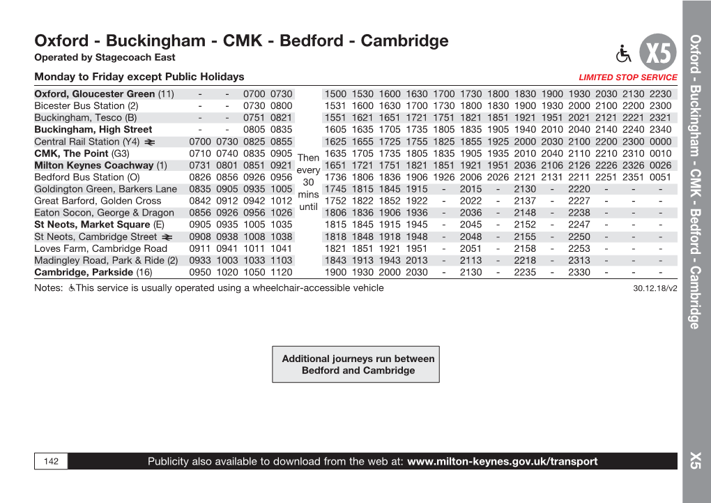 Bedford - Cambridge Oxfor D Operated by Stagecoach East O X5