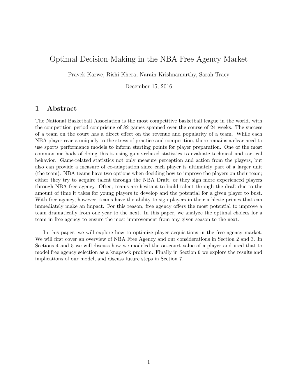 Optimal Decision-Making in the NBA Free Agency Market