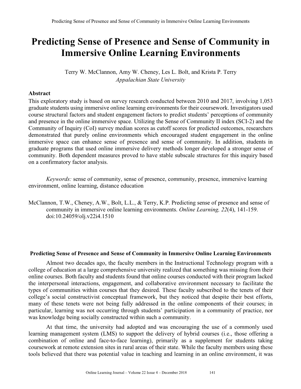 Predicting Sense of Presence and Sense of Community in Immersive Online Learning Environments