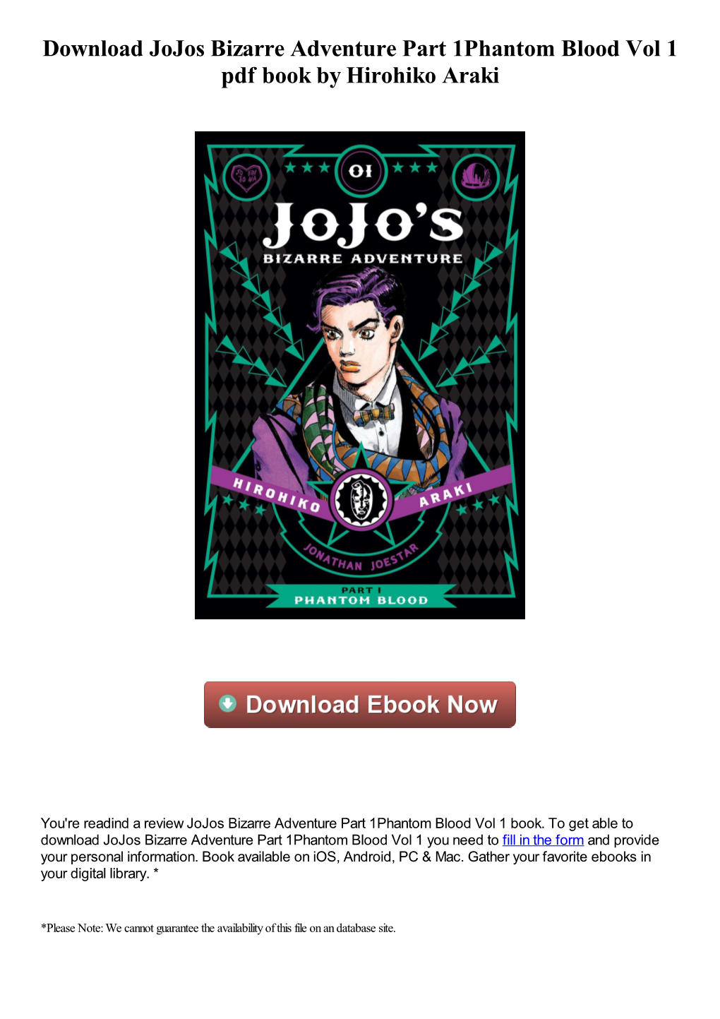 Download Jojos Bizarre Adventure Part 1Phantom Blood Vol 1 Pdf Book by Hirohiko Araki