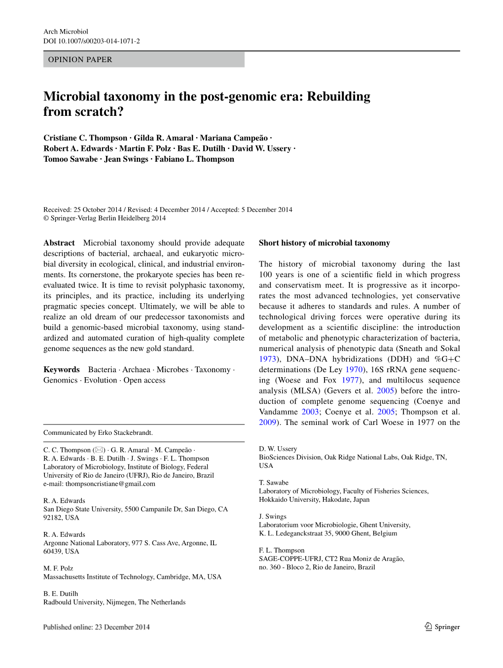 Microbial Taxonomy in the Post‑Genomic Era: Rebuilding from Scratch?