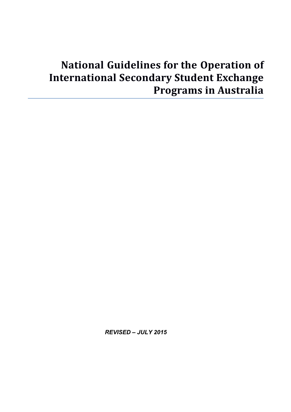 National Guidelines for the Operation of International Secondary Student Exchange Programs