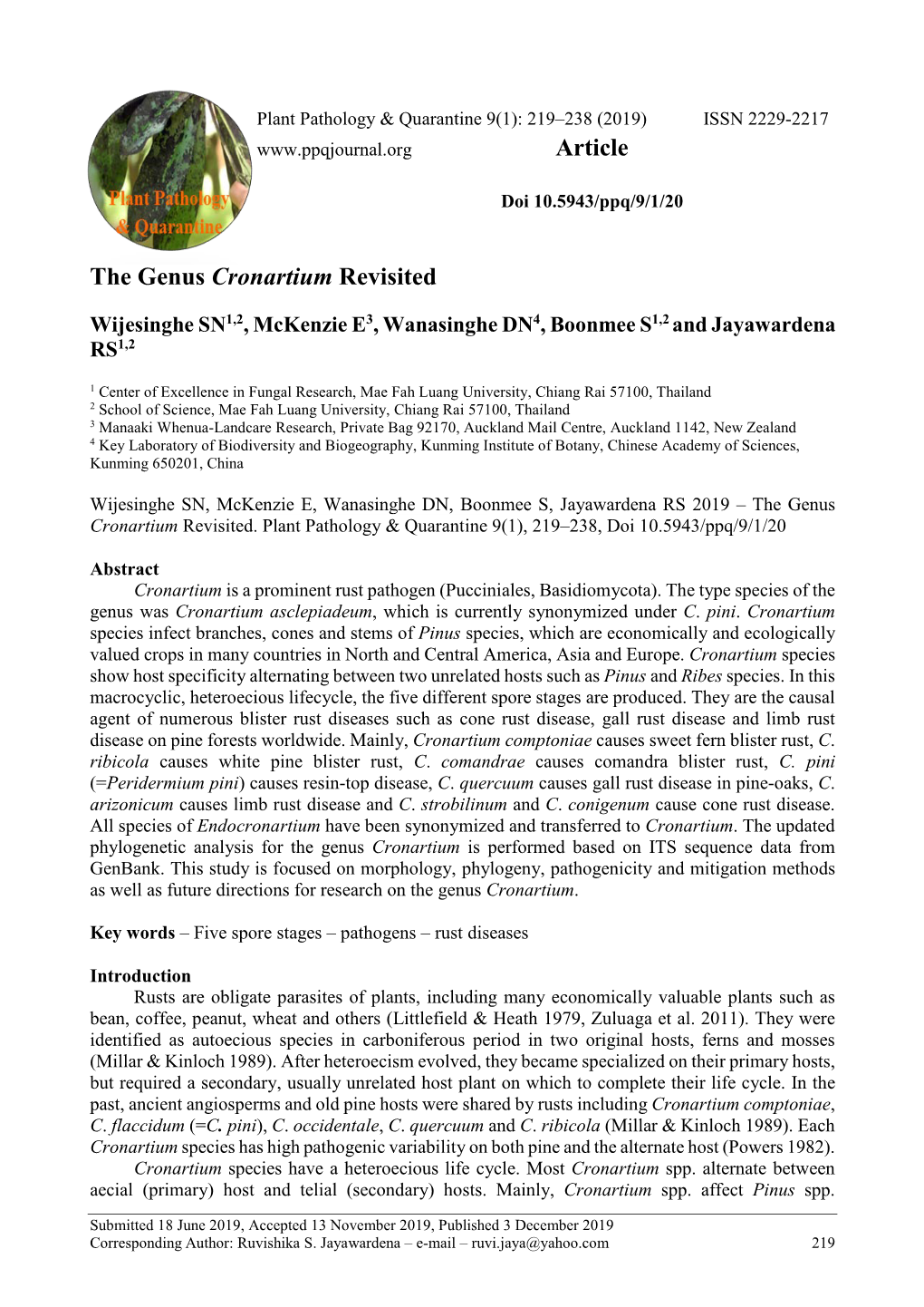 The Genus Cronartium Revisited Article