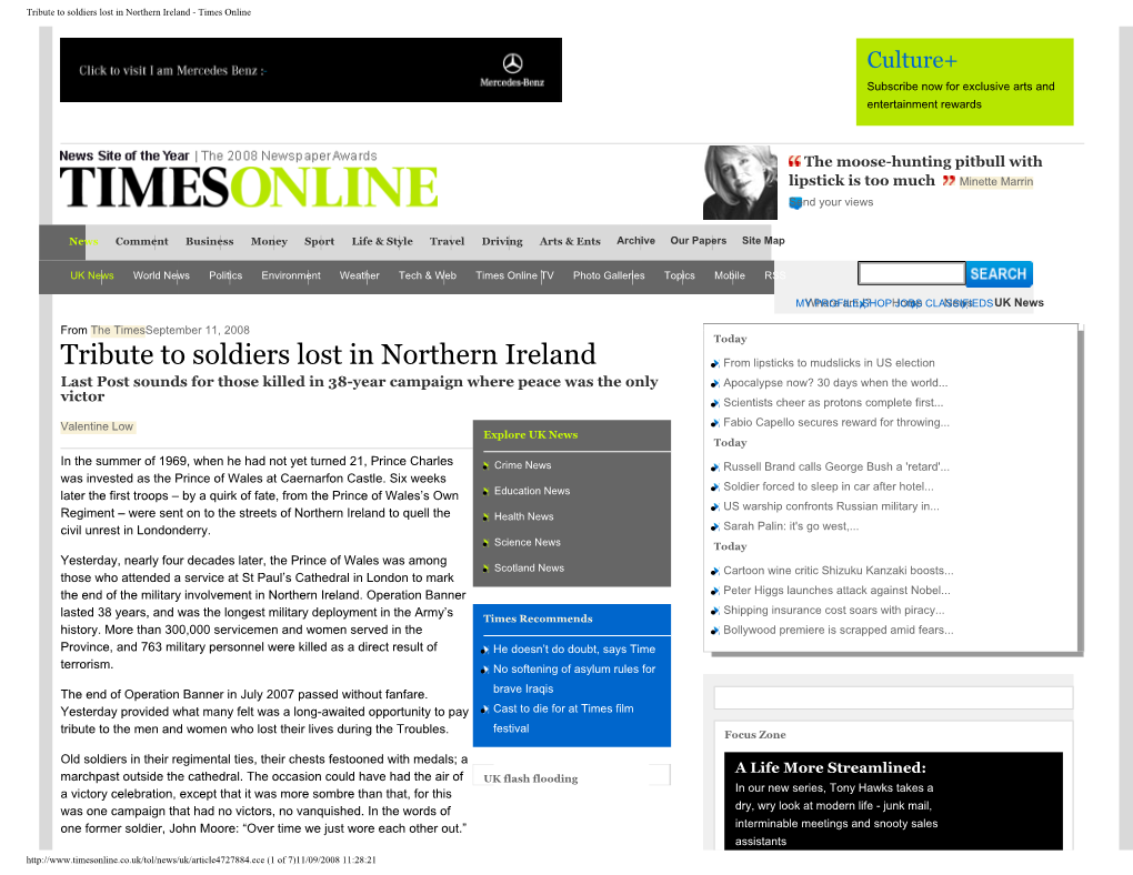 Tribute to Soldiers Lost in Northern Ireland - Times Online