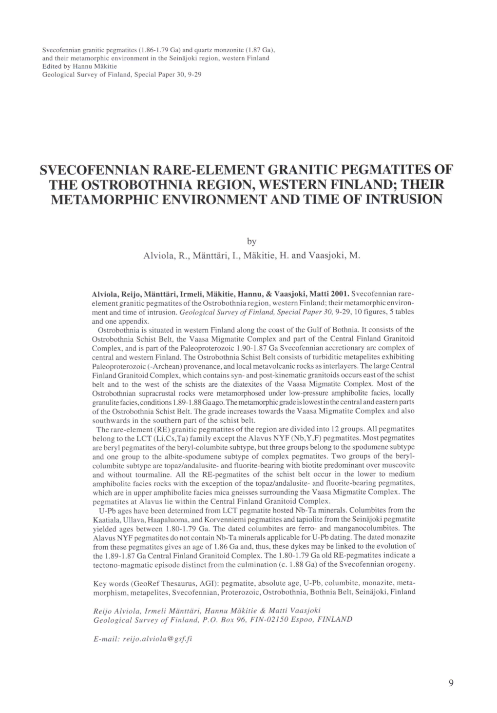 Svecofennian Rare.Element Granitic Pegmatites Of