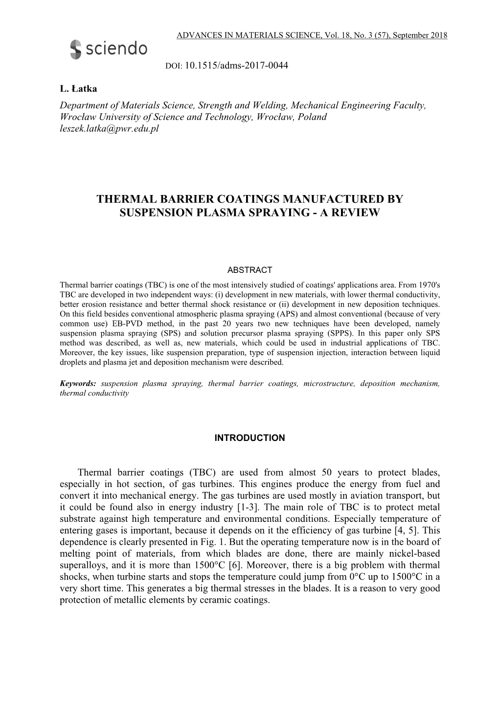 Thermal Barrier Coatings Manufactured by Suspension Plasma Spraying - a Review