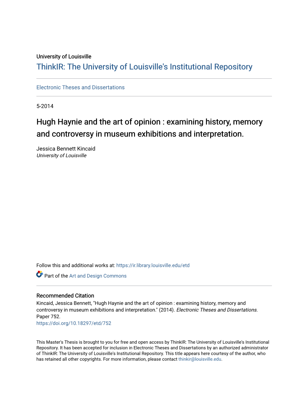 Hugh Haynie and the Art of Opinion : Examining History, Memory and Controversy in Museum Exhibitions and Interpretation