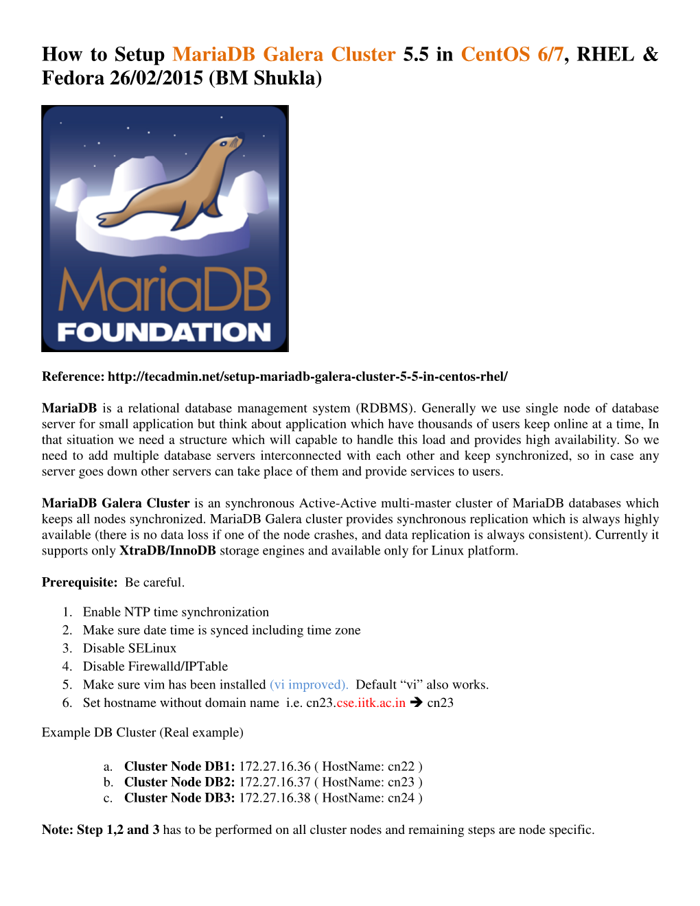 Mariadb Galera Cluster Centos