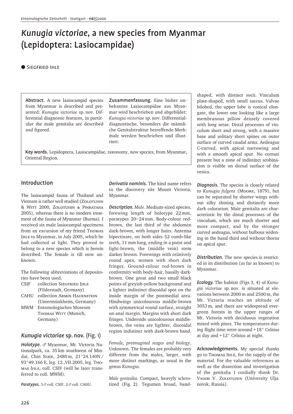 Kunugia Victoriae, a New Species from Myanmar (Lepidoptera: Lasiocampidae)