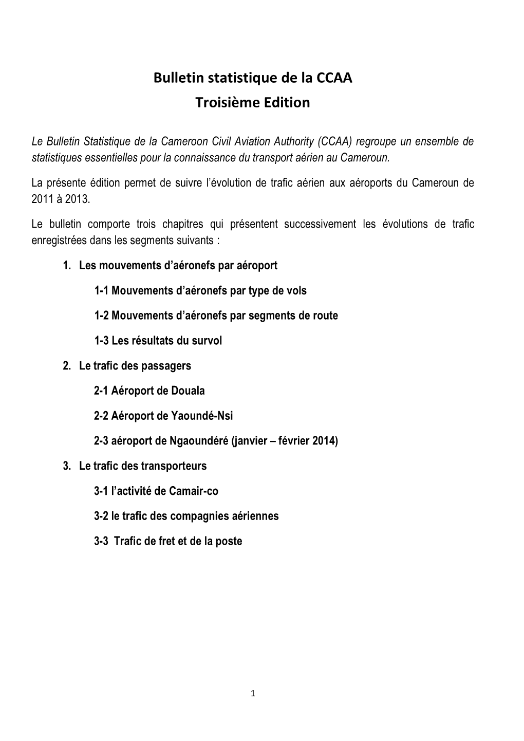 Bulletin Statistique De La CCAA Troisième Edition