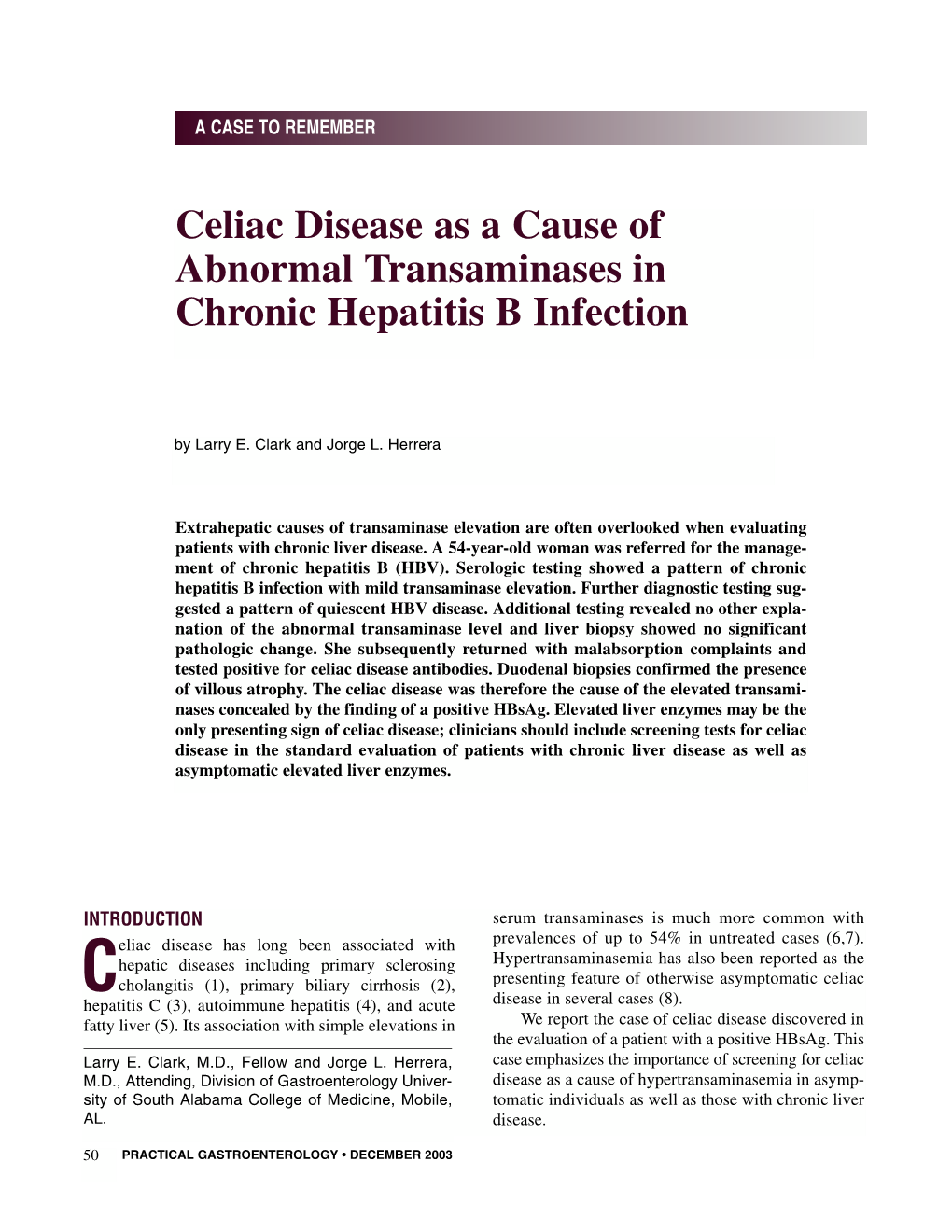 Celiac Disease As a Cause of Abnormal Transaminases in Chronic Hepatitis B Infection