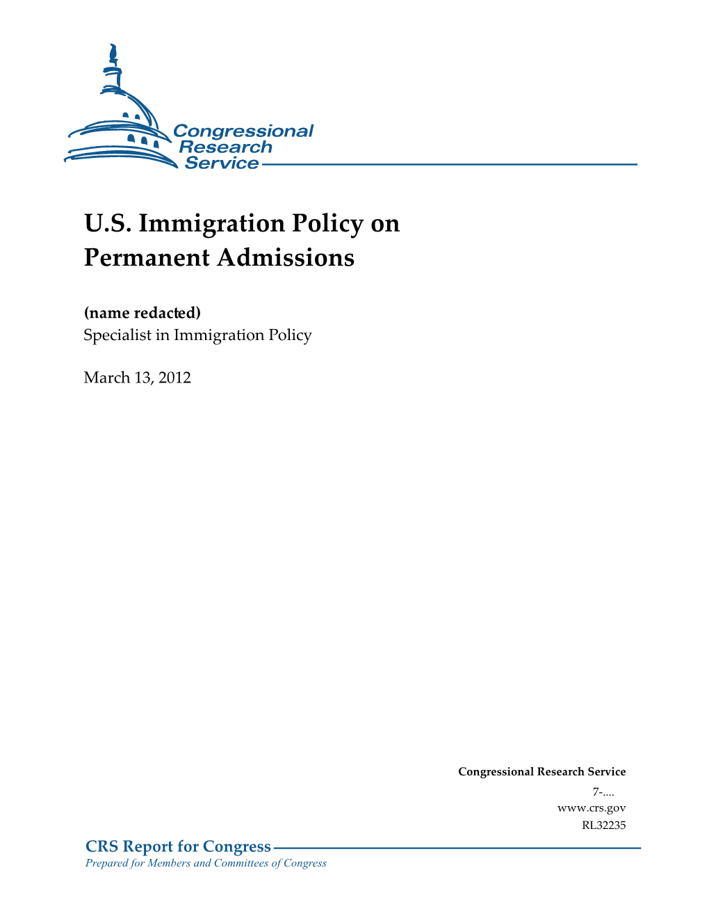 U.S. Immigration Policy on Permanent Admissions