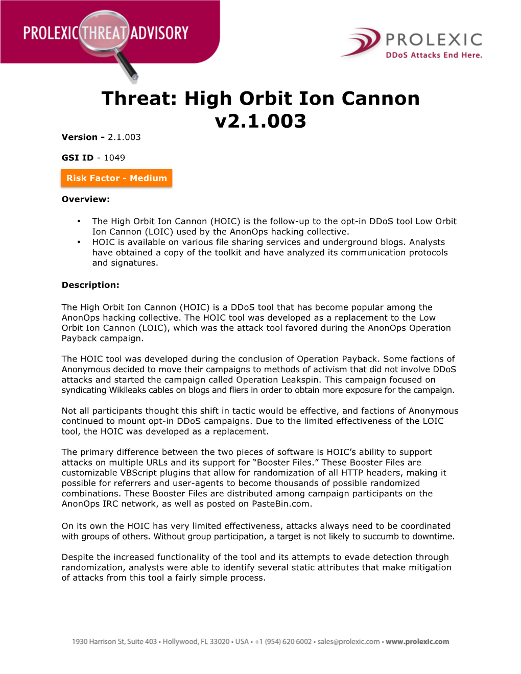 Prolexic Threat Advisory HOIC 022312