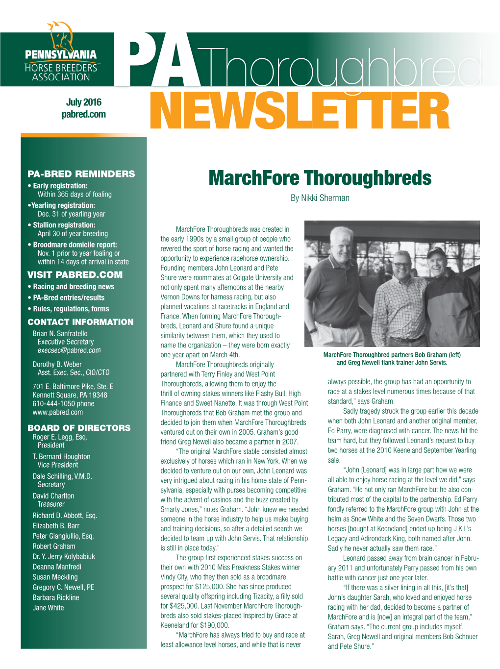 Pathoroughbred July 2016 Pabred.Com NEWSLETTER