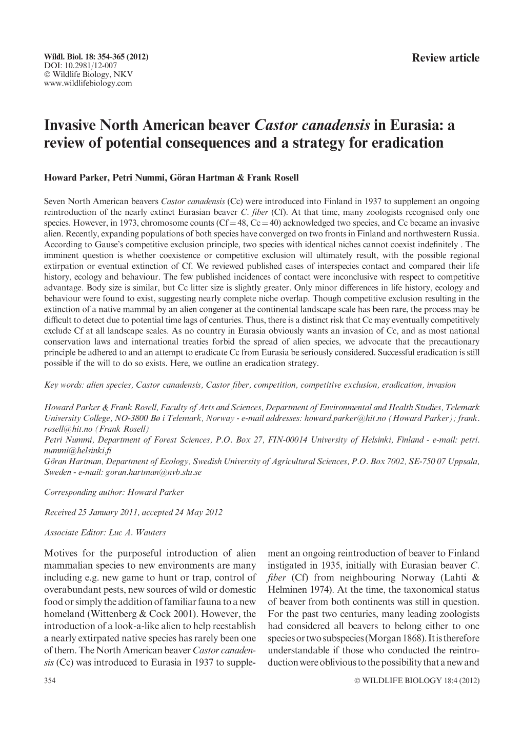 Invasive North American Beaver Castor Canadensis in Eurasia: a Review of Potential Consequences and a Strategy for Eradication