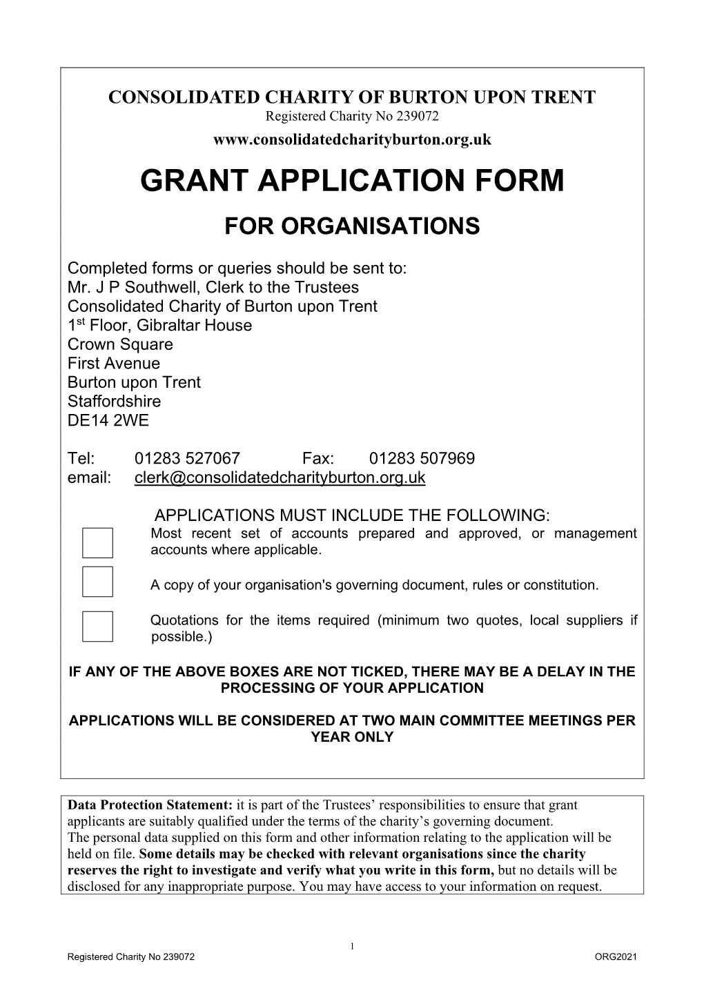 GRANT APPLICATION FORM for Organisations