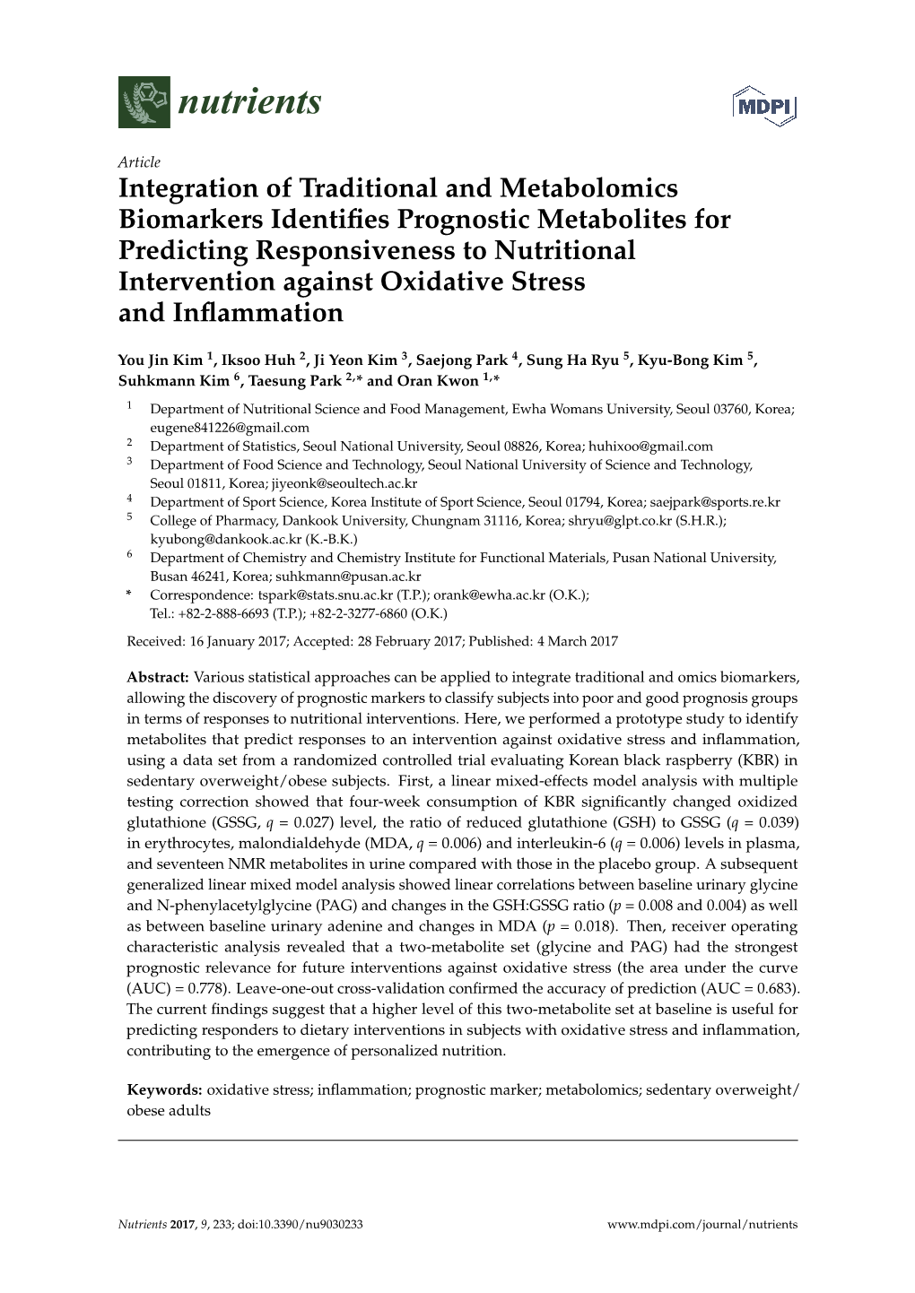 Integration of Traditional and Metabolomics Biomarkers Identifies