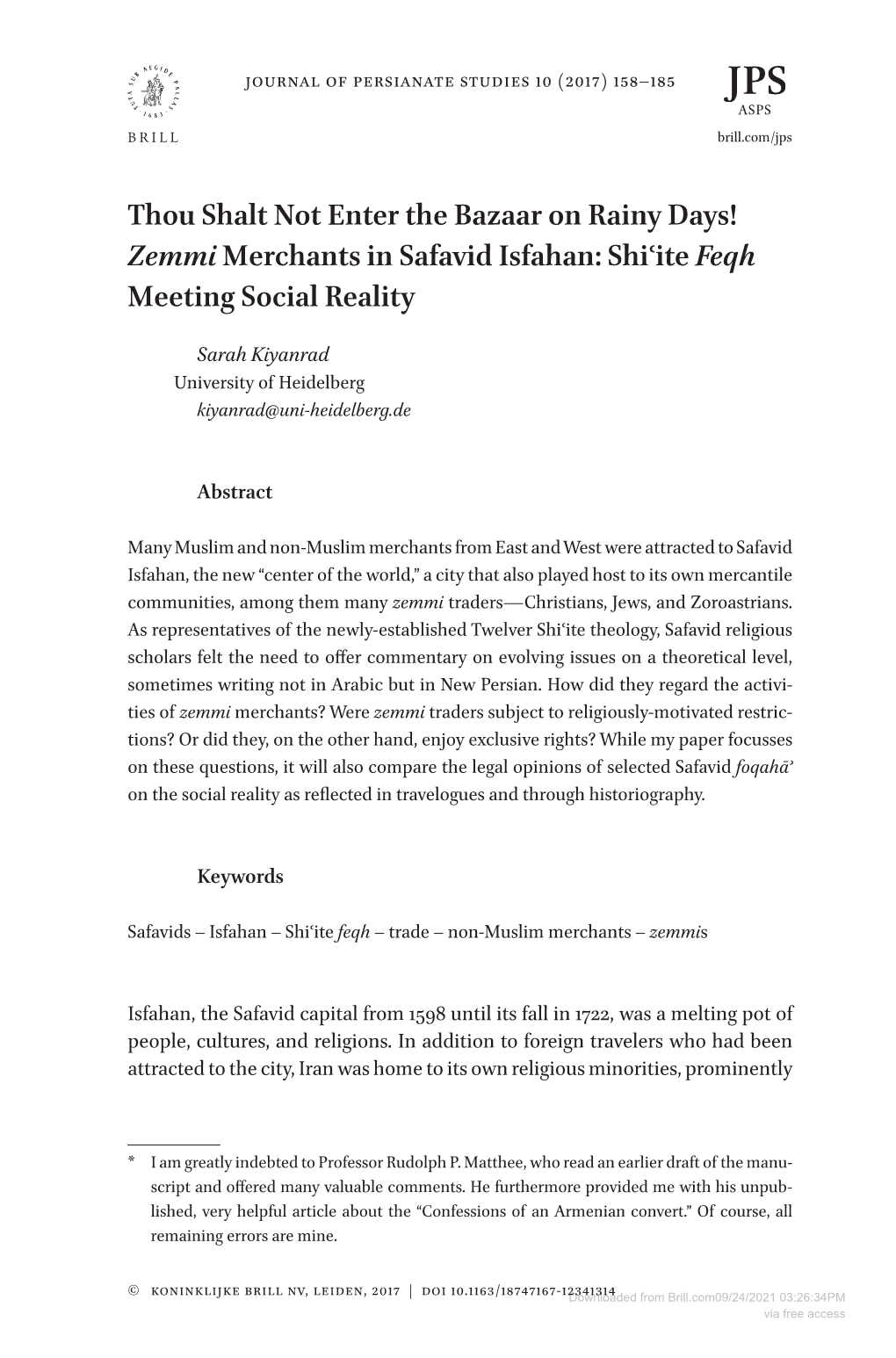 Zemmi Merchants in Safavid Isfahan: Shiʿite Feqh Meeting Social Reality