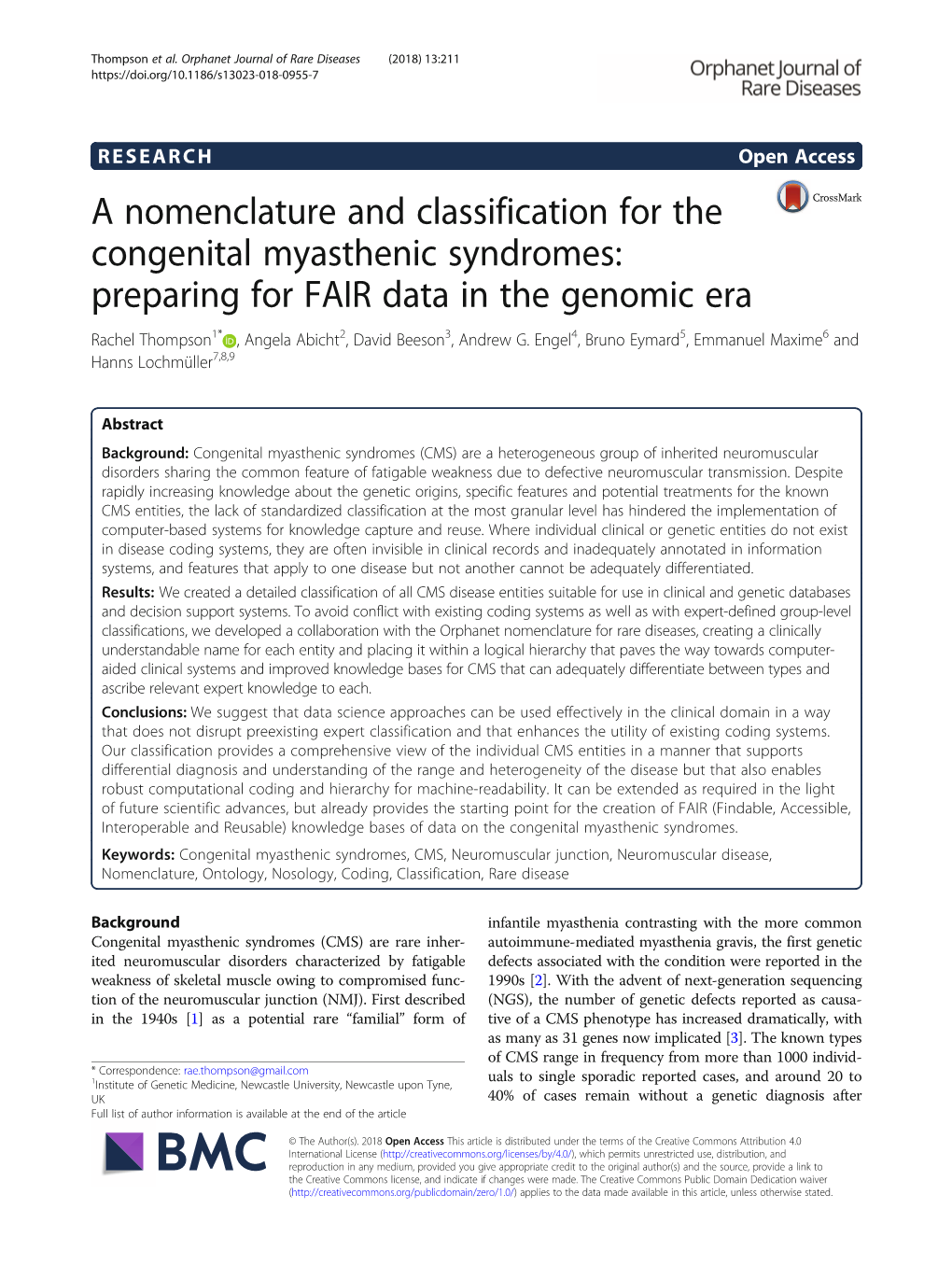 A Nomenclature and Classification for the Congenital Myasthenic Syndromes