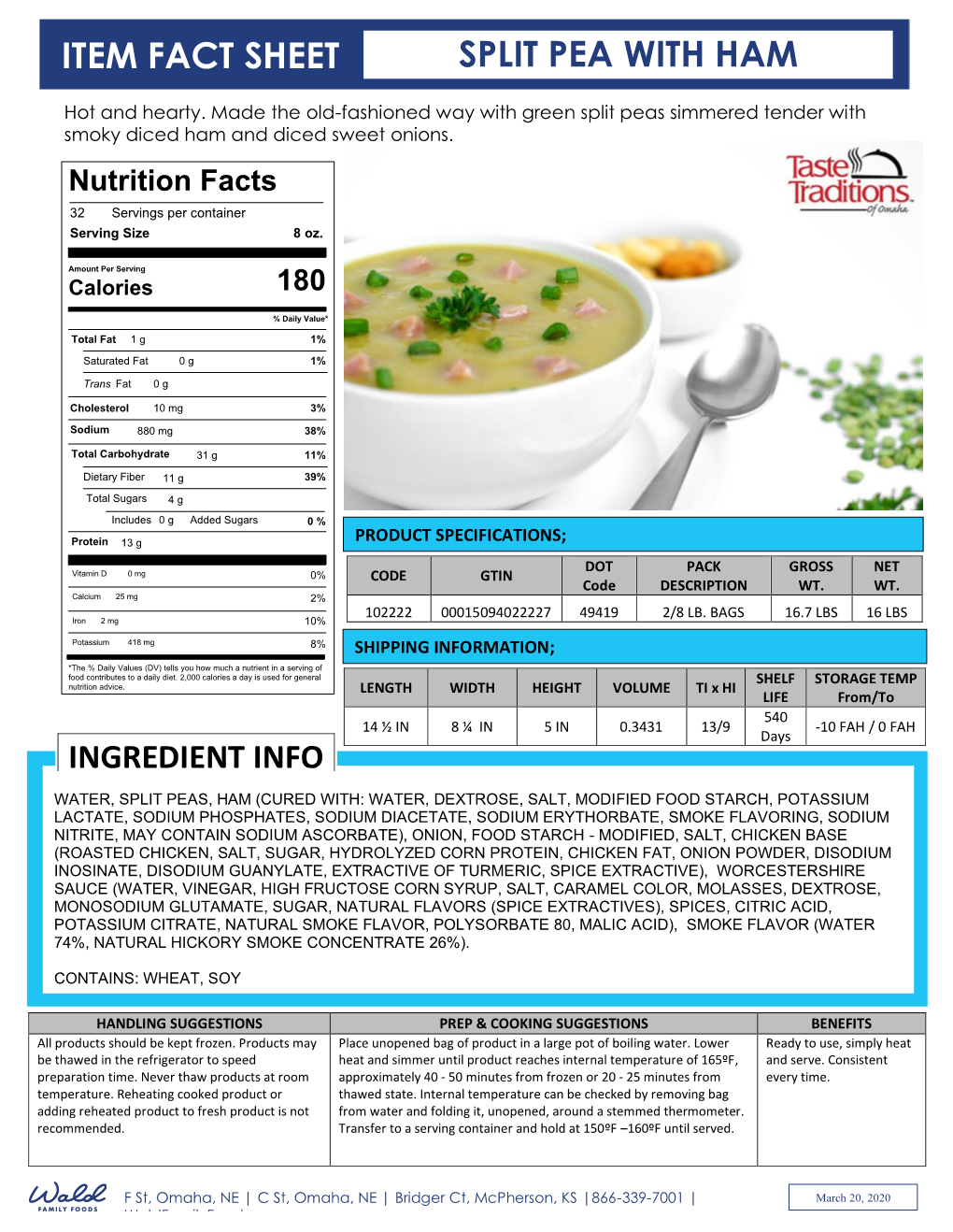 Item Fact Sheet Split Pea with Ham