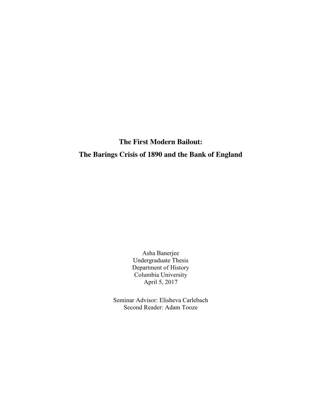 The First Modern Bailout: the Barings Crisis of 1890 and the Bank of England