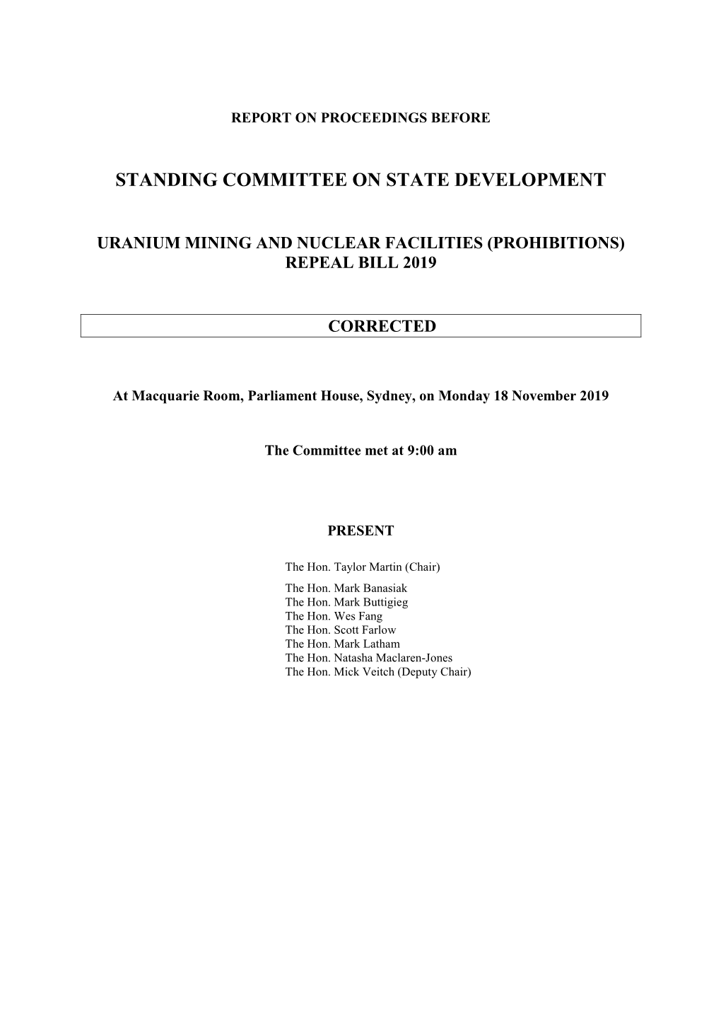 Standing Committee on State Development