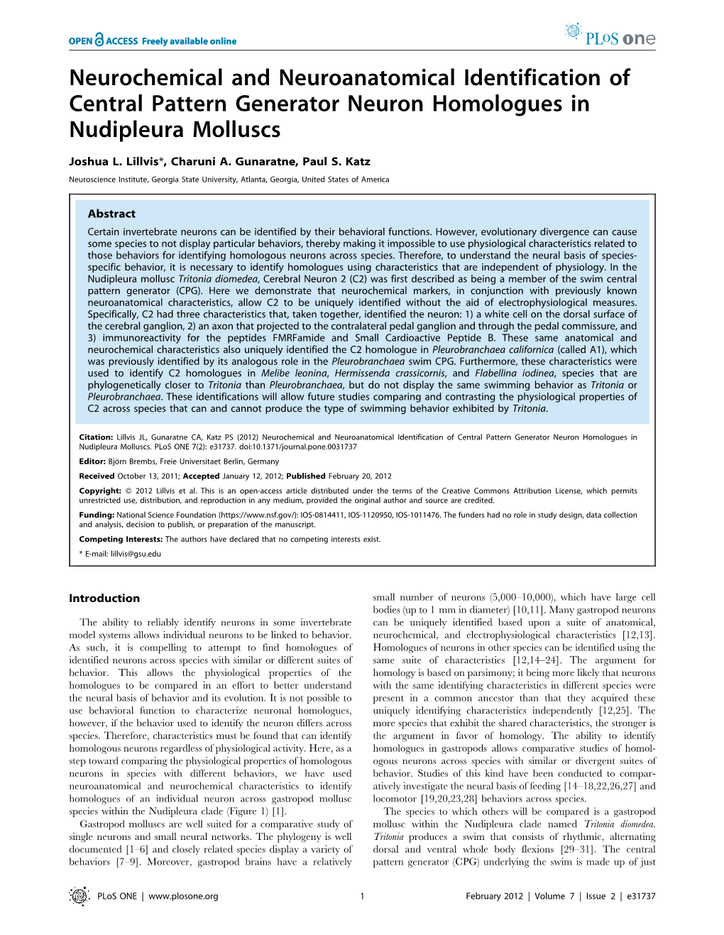 Neurochemical and Neuroanatomical Identification of Central Pattern Generator Neuron Homologues in Nudipleura Molluscs
