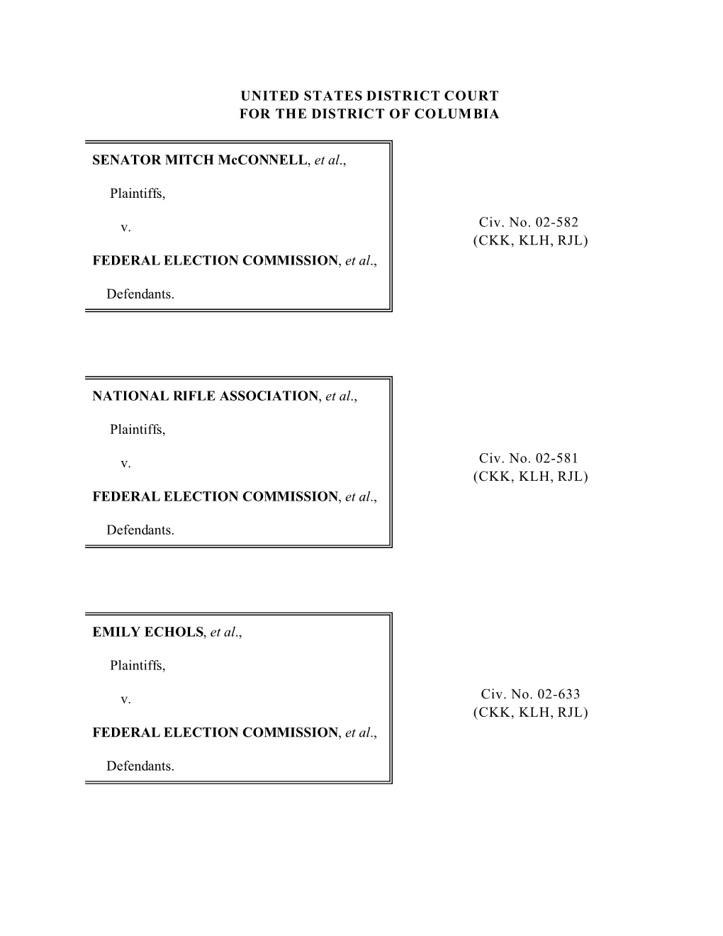 SENATOR MITCH Mcconnell, Et Al., Plaintiffs, V. FEDERAL