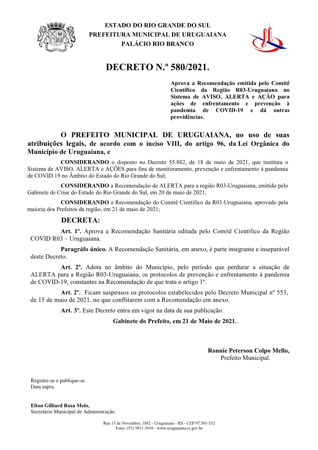 Decreto N.º 580/2021