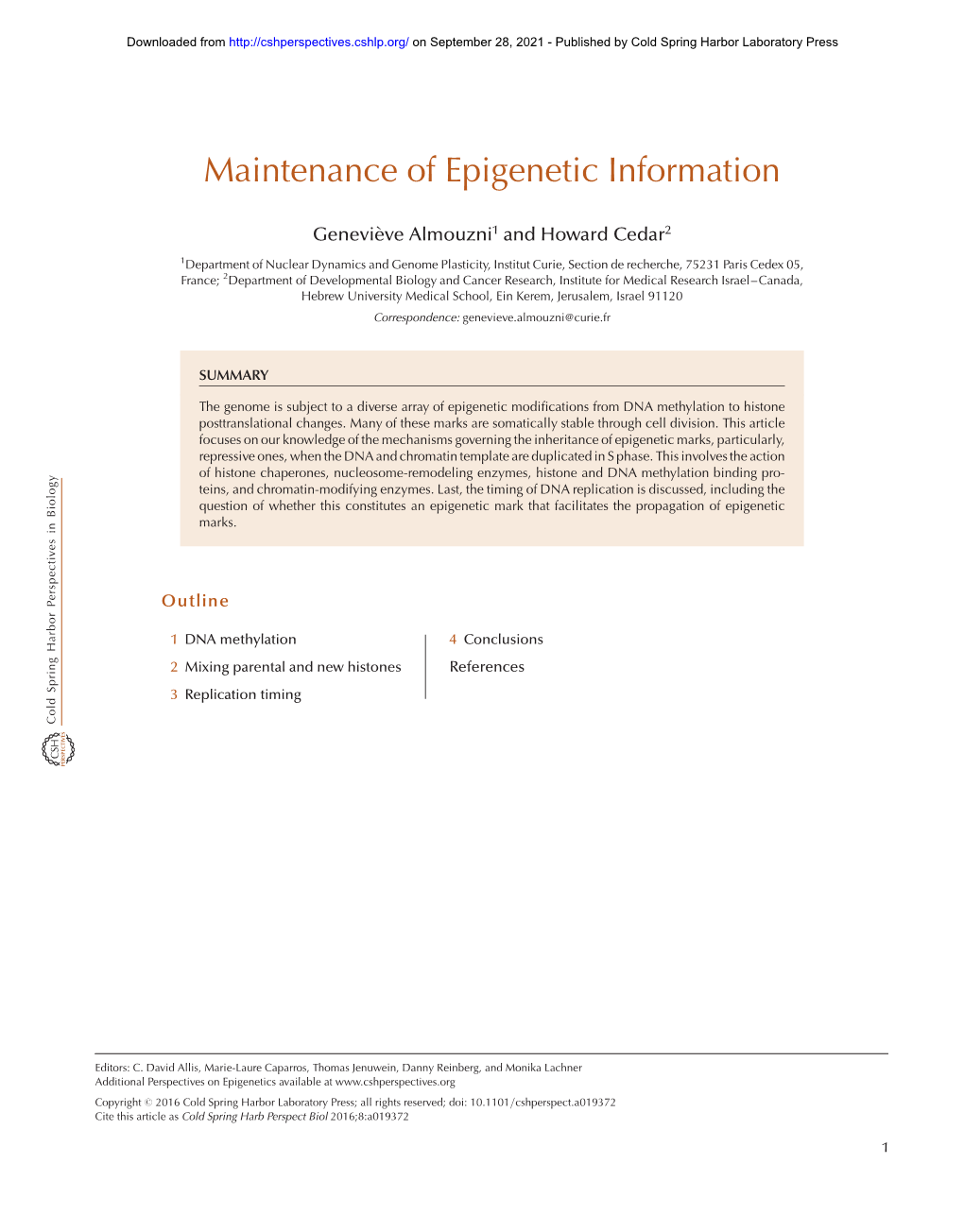 Maintenance of Epigenetic Information