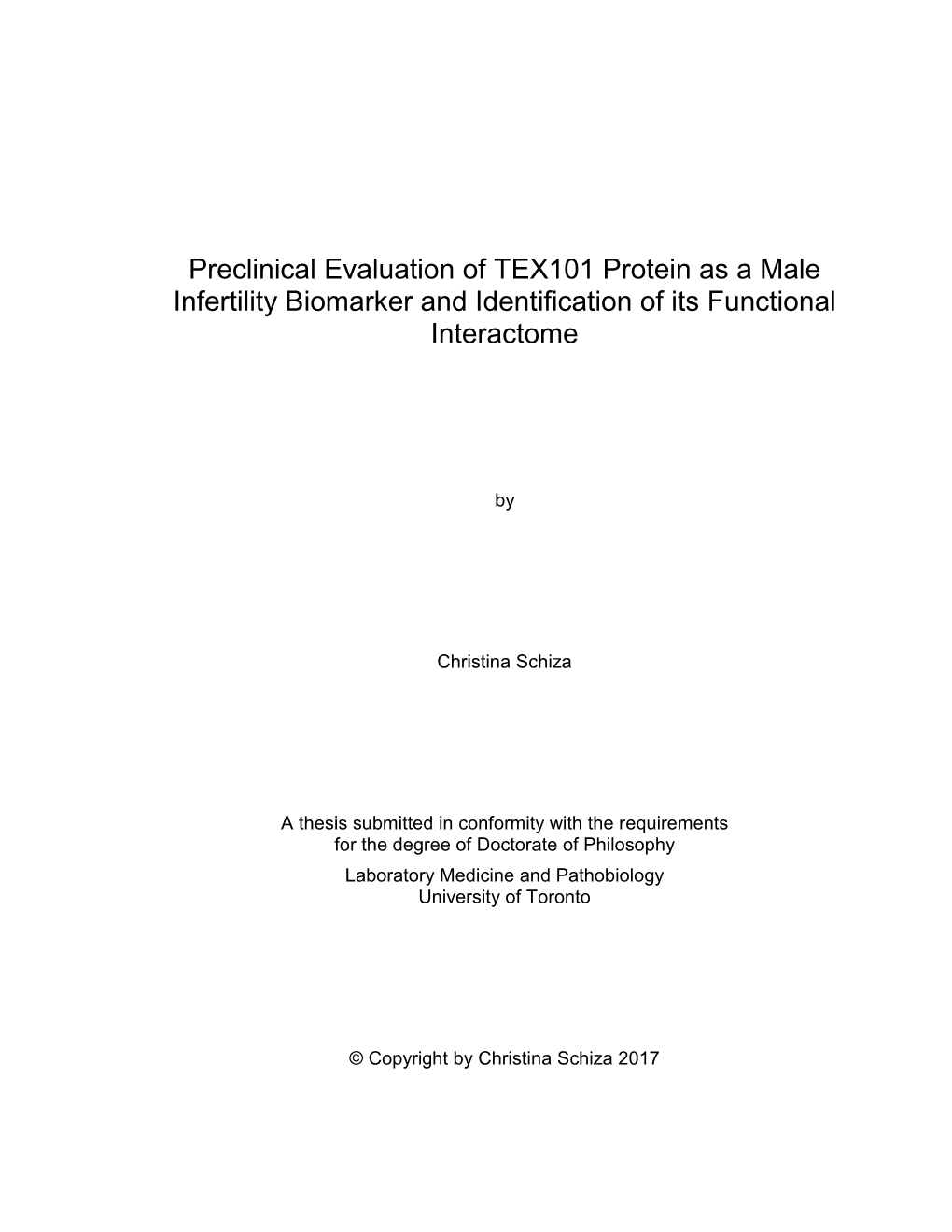 Preclinical Evaluation of TEX101 Protein As a Male Infertility Biomarker and Identification of Its Functional Interactome