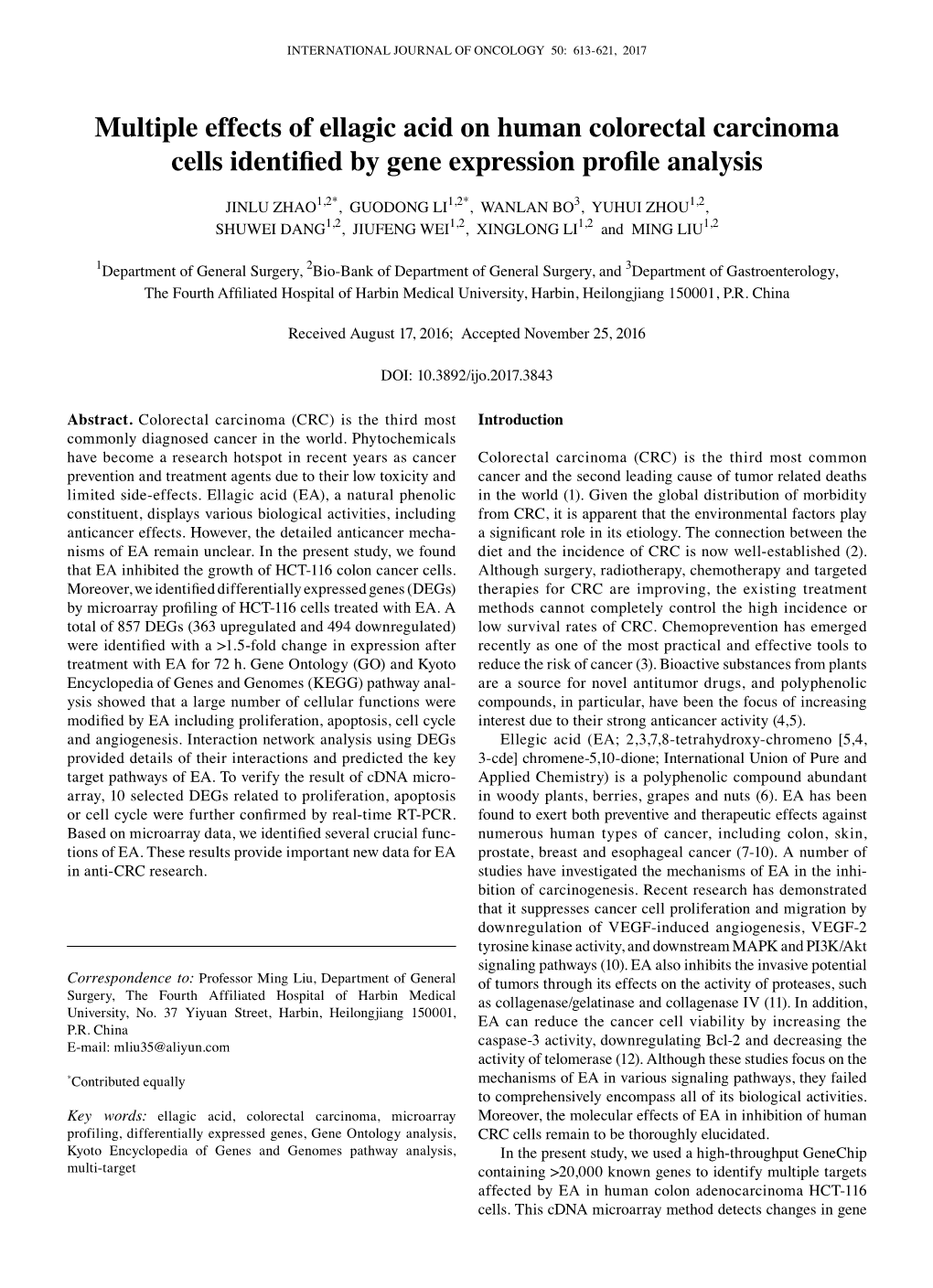 Multiple Effects of Ellagic Acid on Human Colorectal Carcinoma Cells Identified by Gene Expression Profile Analysis