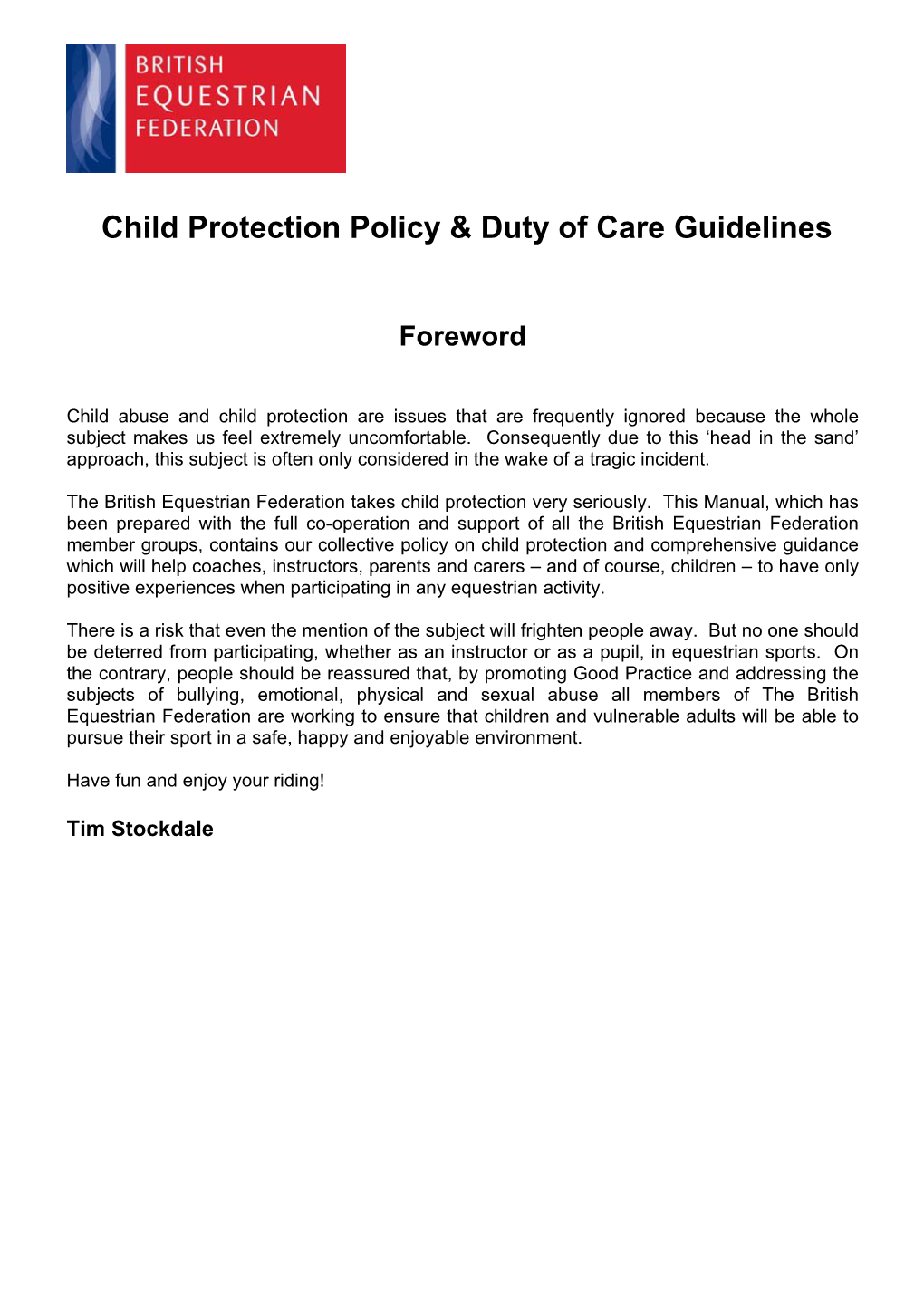 Child Protection Policy & Duty of Care Guidelines