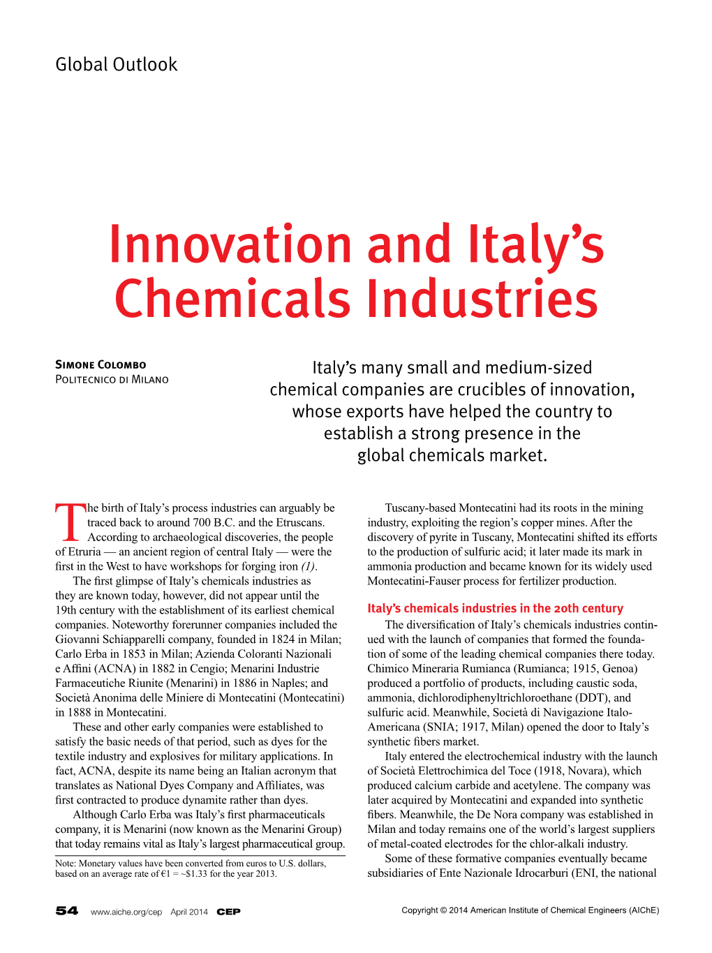 Innovation and Italy's Chemicals Industries
