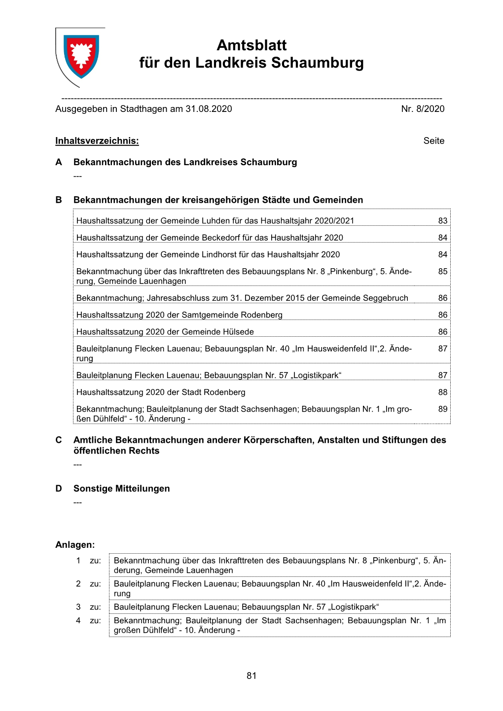 Amtsblatt 2020 Nr. 8