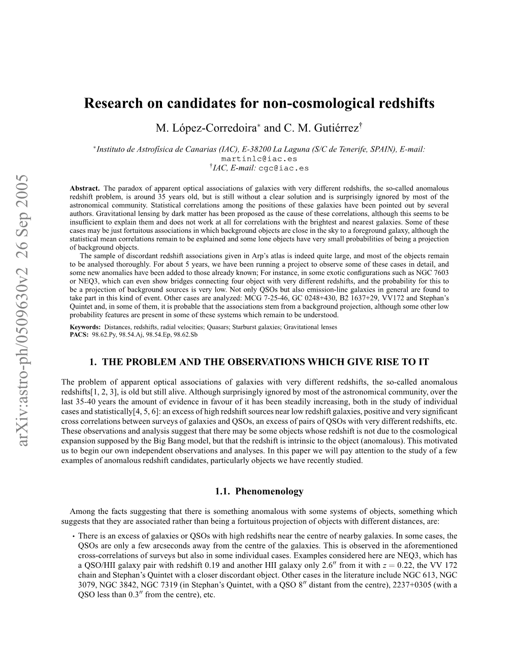 Research on Candidates for Non-Cosmological Redshifts