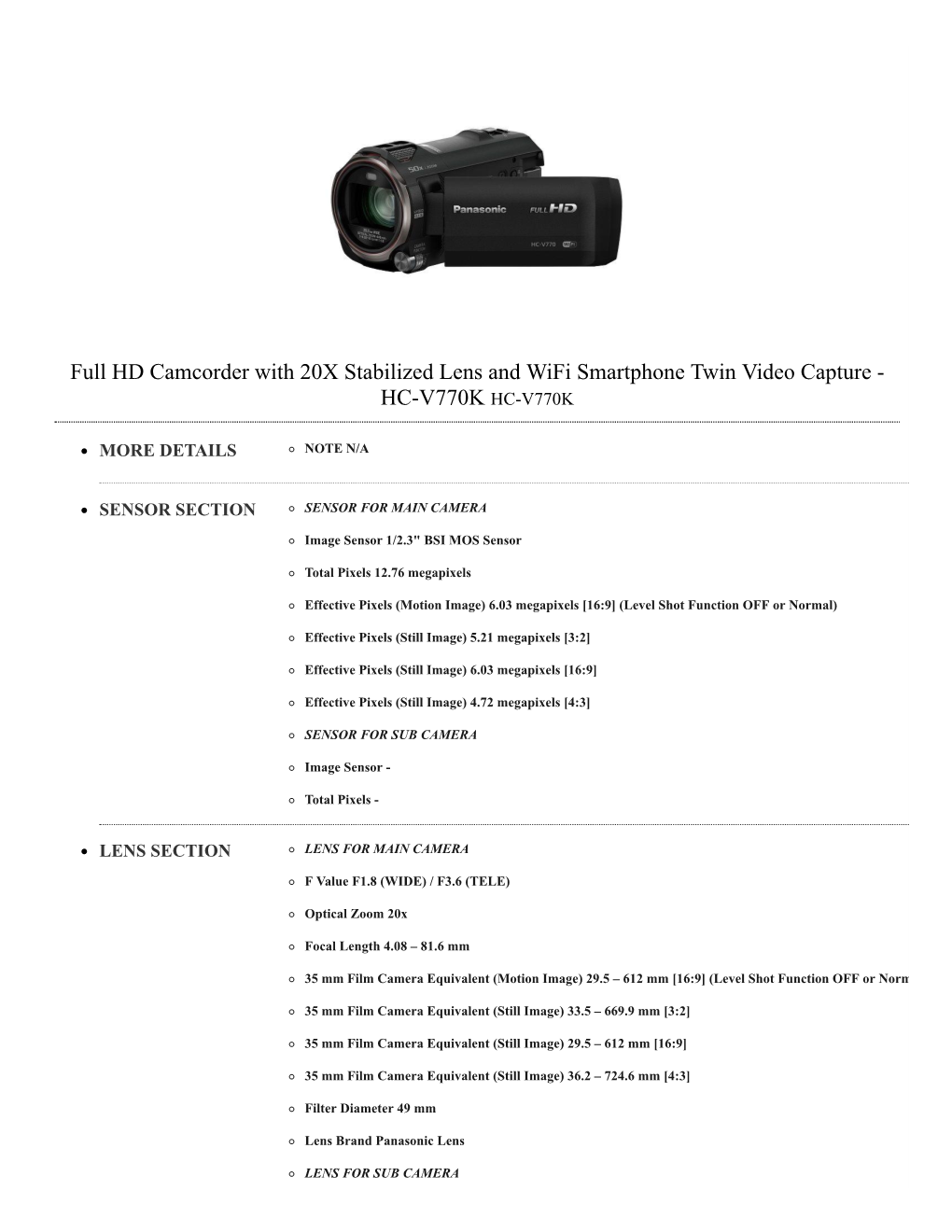 HC-V770K Data Sheet