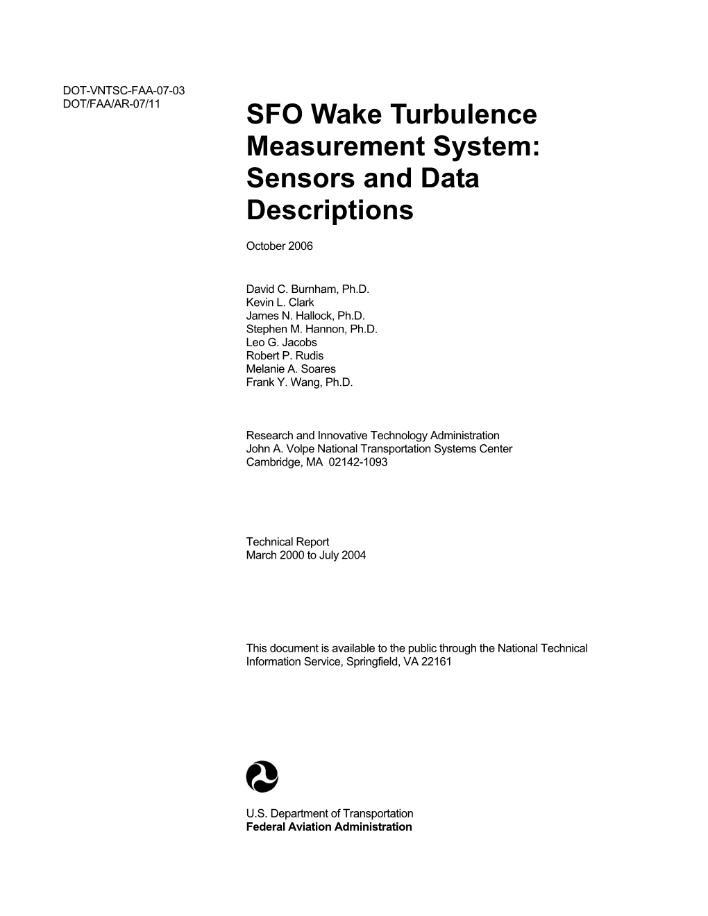 SFO Wake Turbulence Measurement System: Sensors and Data Descriptions