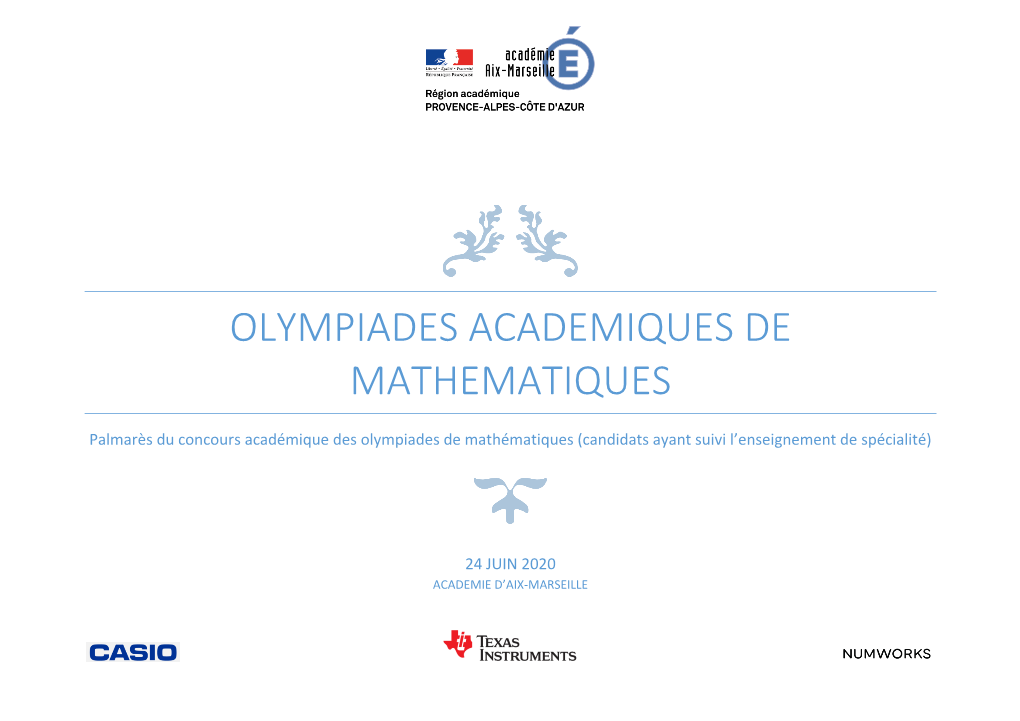 Olympiades Academiques De Mathematiques