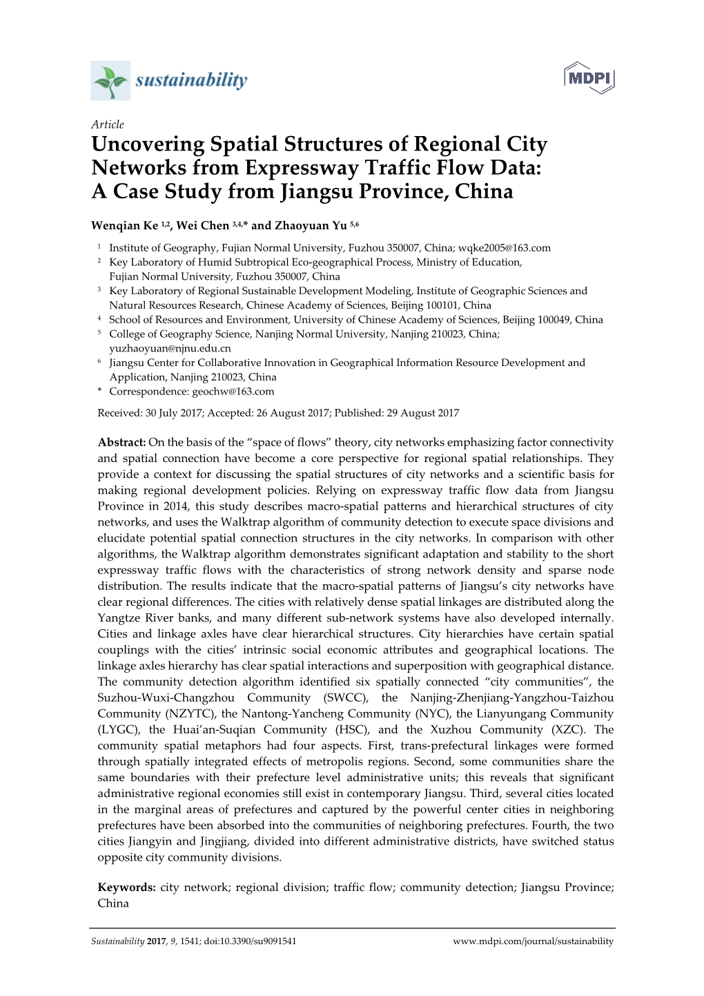 Uncovering Spatial Structures of Regional City Networks from Expressway Traffic Flow Data: a Case Study from Jiangsu Province, China